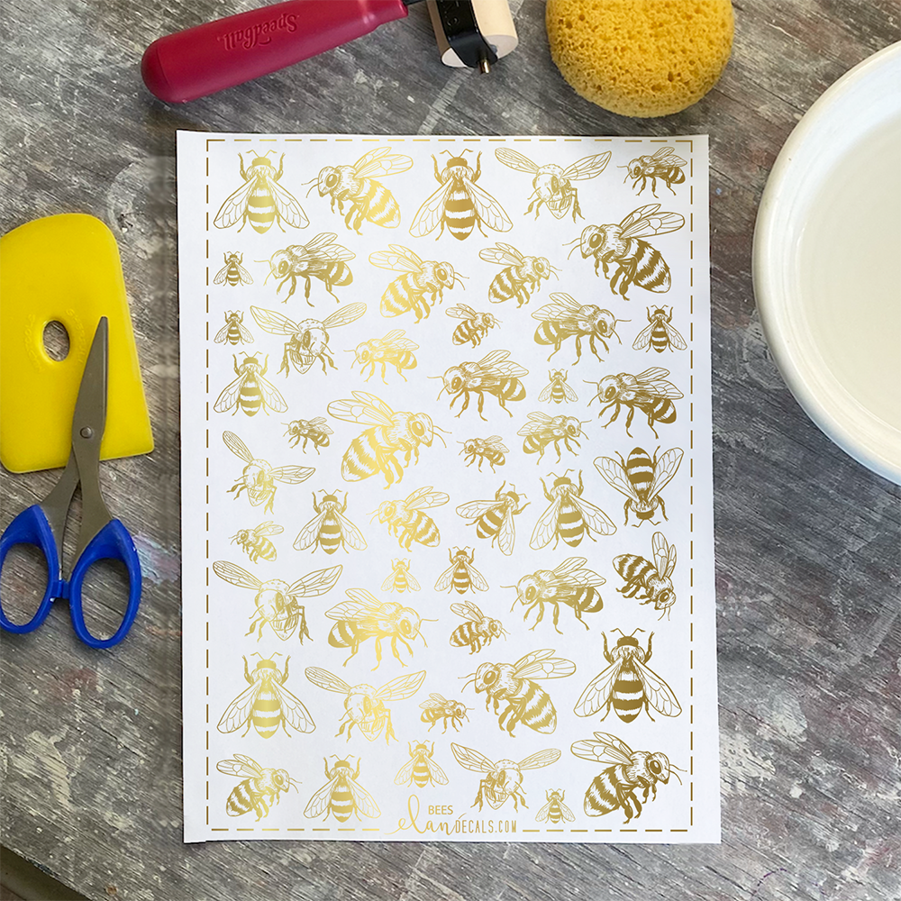 Bees - 24K GOLD - Overglaze Decal Sheet
