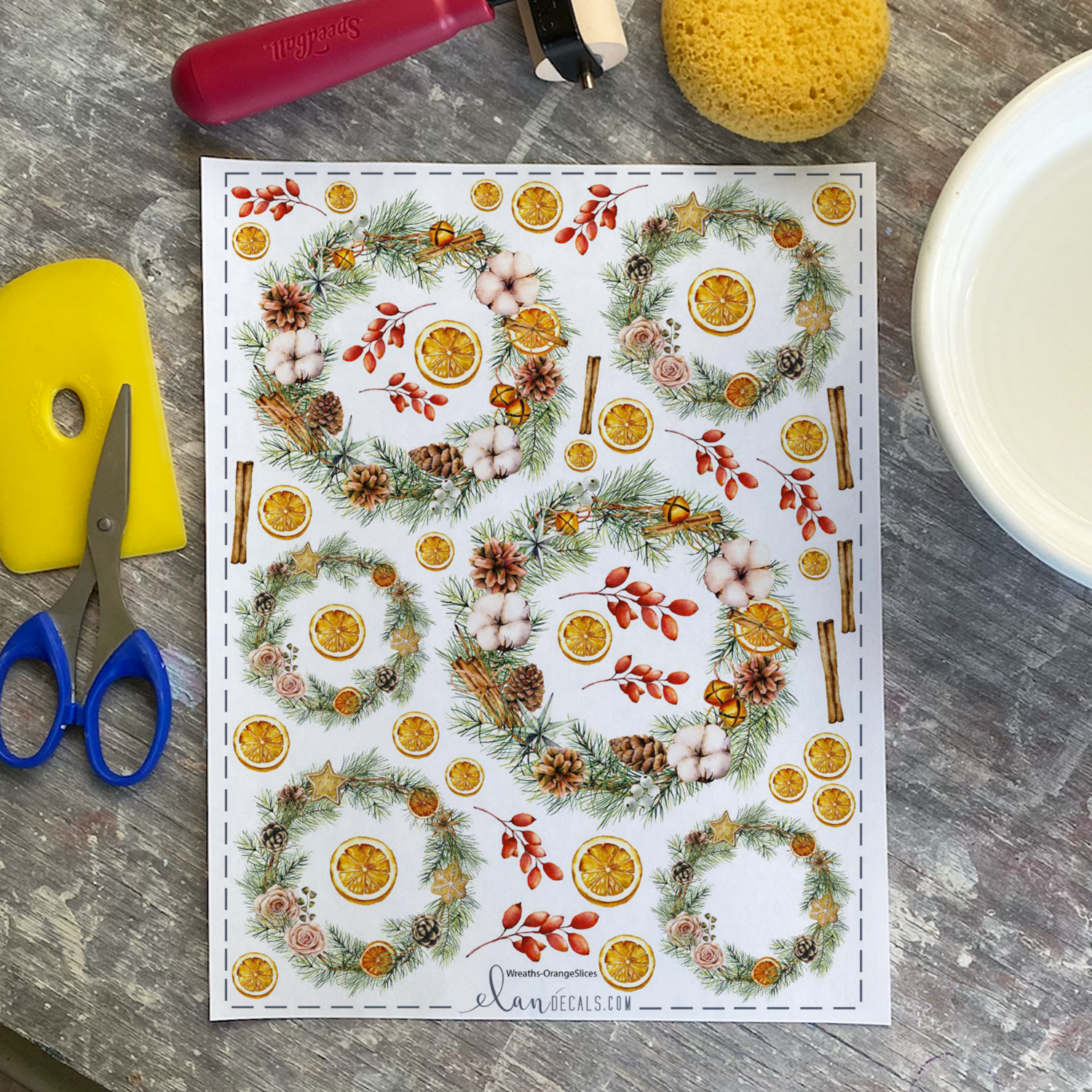 Wreaths - Orange Slices - Overglaze Decal Sheet