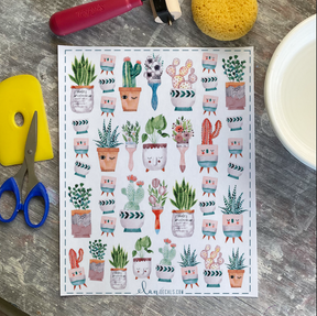 Potted Plants w/ Brushes - Overglaze Decal Sheet